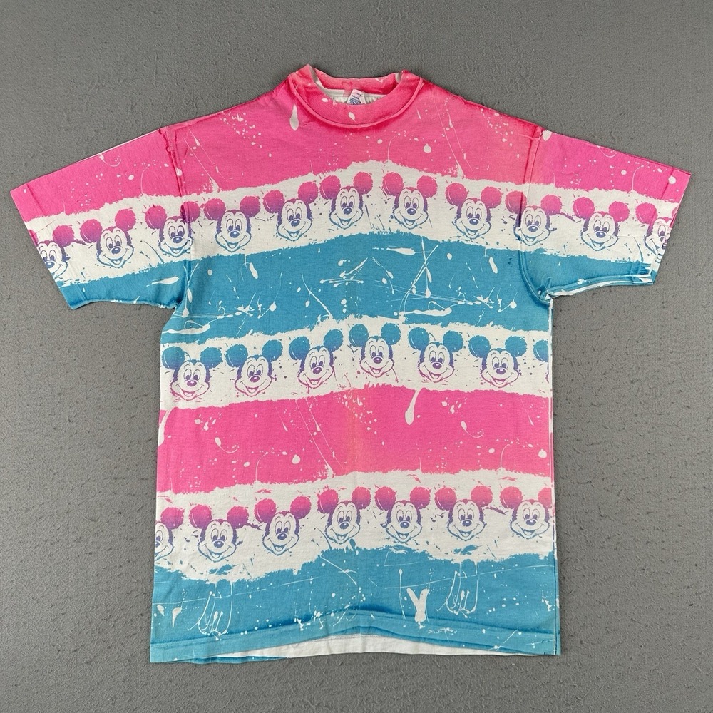 Vintage Disney Mickey Mouse Shirt Men's Large AOP All Over Print Bright Strip‎